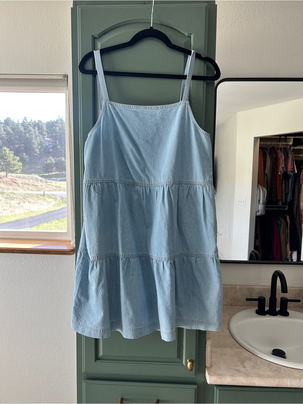 Light Blue Denim Tiered Mini Dress - Women